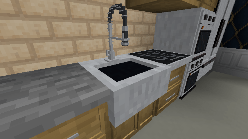 Thumbnail Stainless kitchen sinks can be placed on any cabinet section and will merge together to form double sinks. Induction cooktops are purely cosmetic, and can be merged together (up to 2) to form a single larger cooktop.