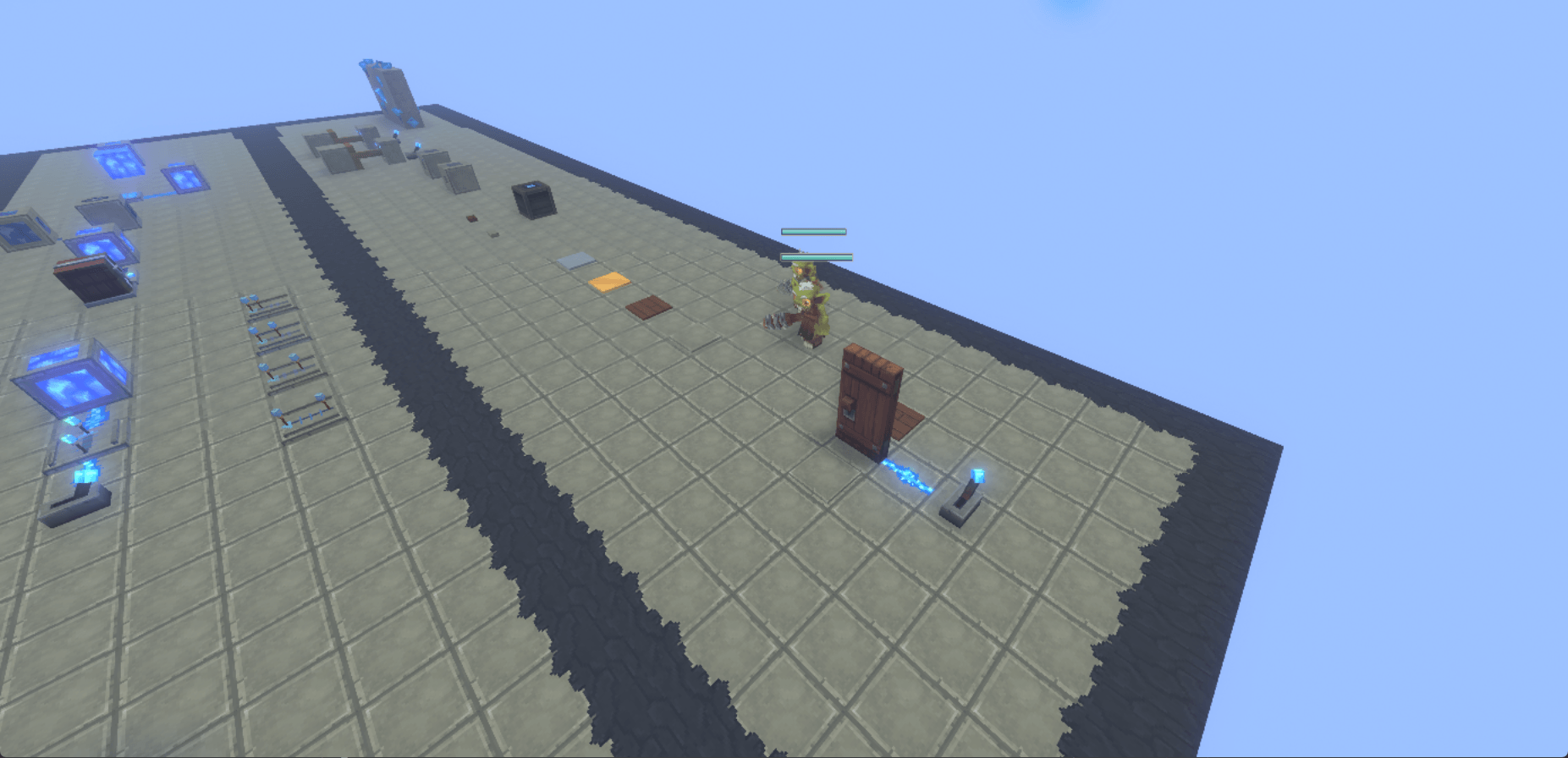 A normal Hytale door held open by a real lever, with pressure plates on both sides