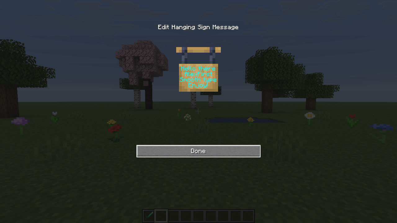 Thumbnail Animated coloured, glowing text and smooth cursor movement while editing a hanging sign. Real Minecraft capture.