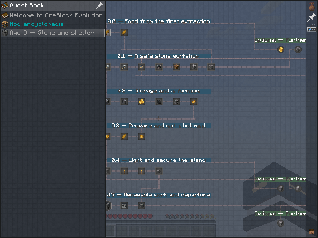 Thumbnail Native FTB Quest Book in the final imported pack. Separate laboratory world; not Survival completion evidence. Livre FTB natif du pack final importe ; monde de laboratoire, sans certification Survival.