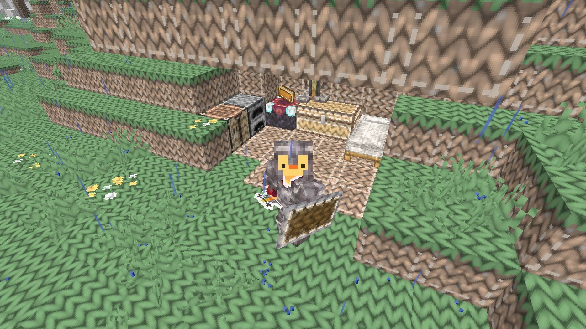 Thumbnail A little base: knitted chest, furnace and a bed with its pillow, all in soft wool.