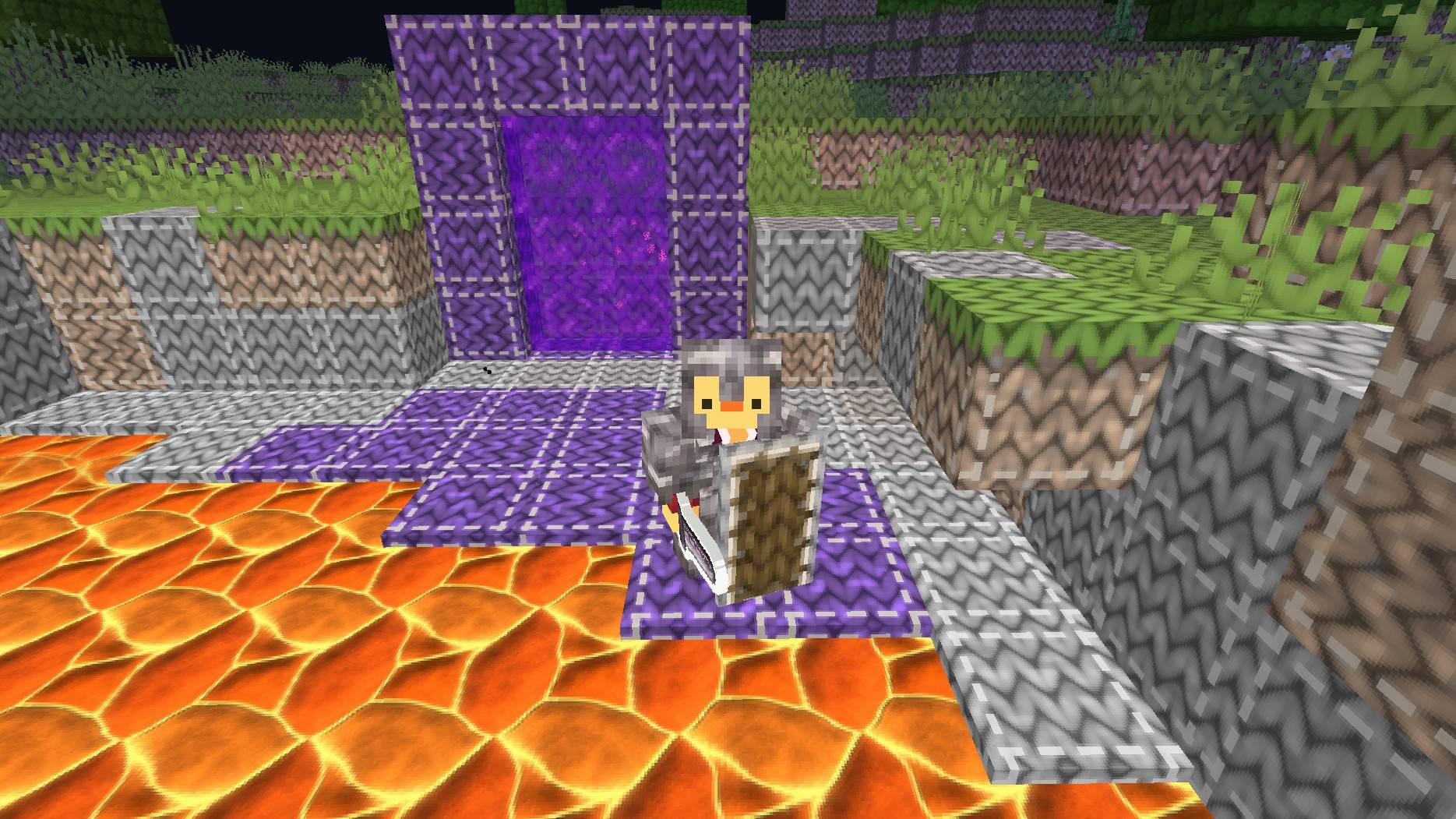 Thumbnail Violet obsidian portal next to a sea of plush lava.