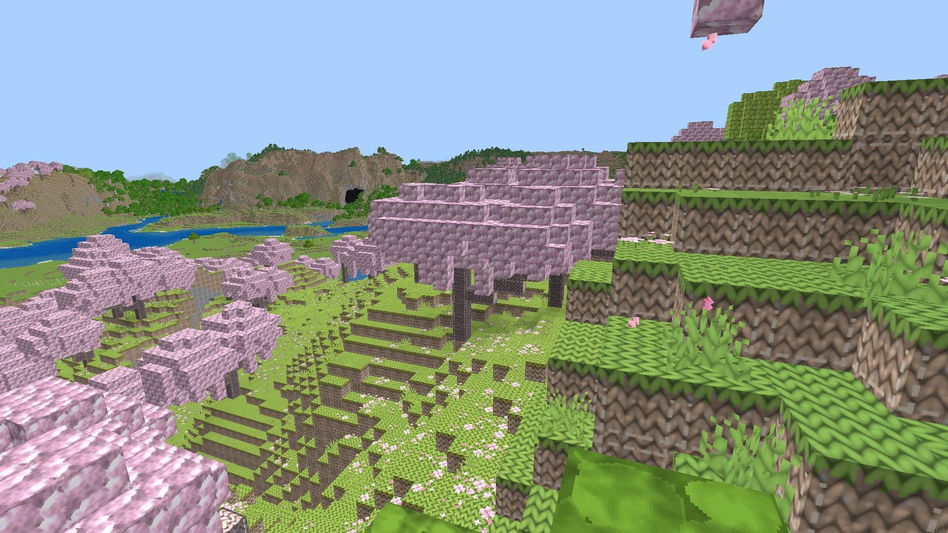 Thumbnail A cherry grove with cotton-candy leaves and knitted hills.