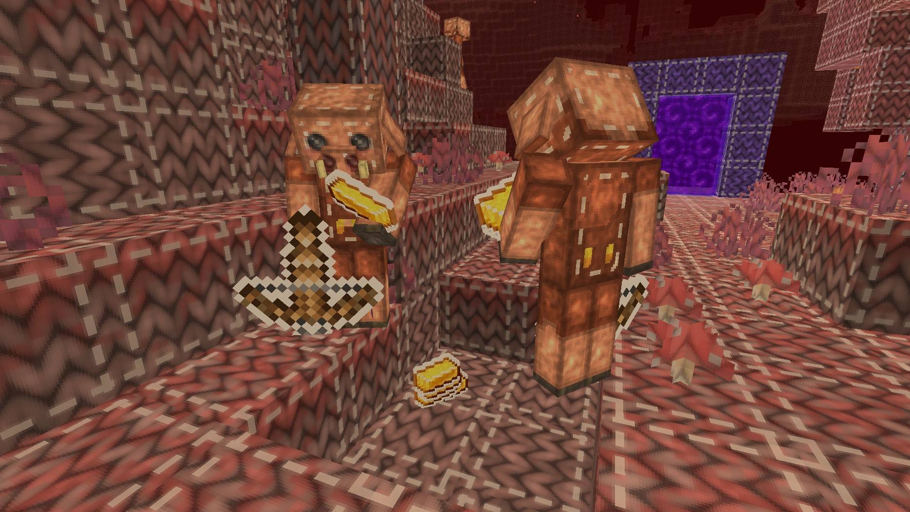 Thumbnail Piglins as cuddly plush toys in the Nether.