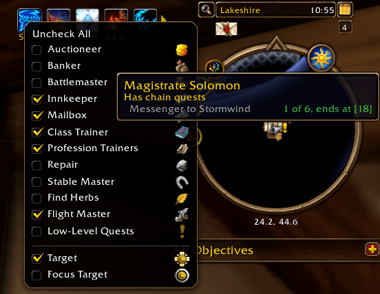 Leave low-level quest tracking off. Givers whose grey quests lead on still get marked.