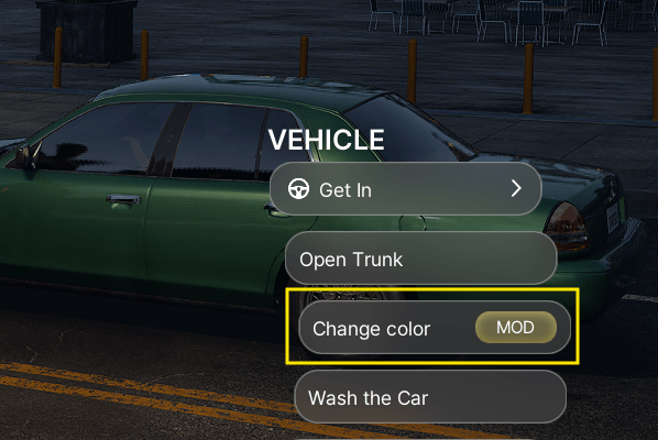 New "Change color" interaction on parked owned vehicles.