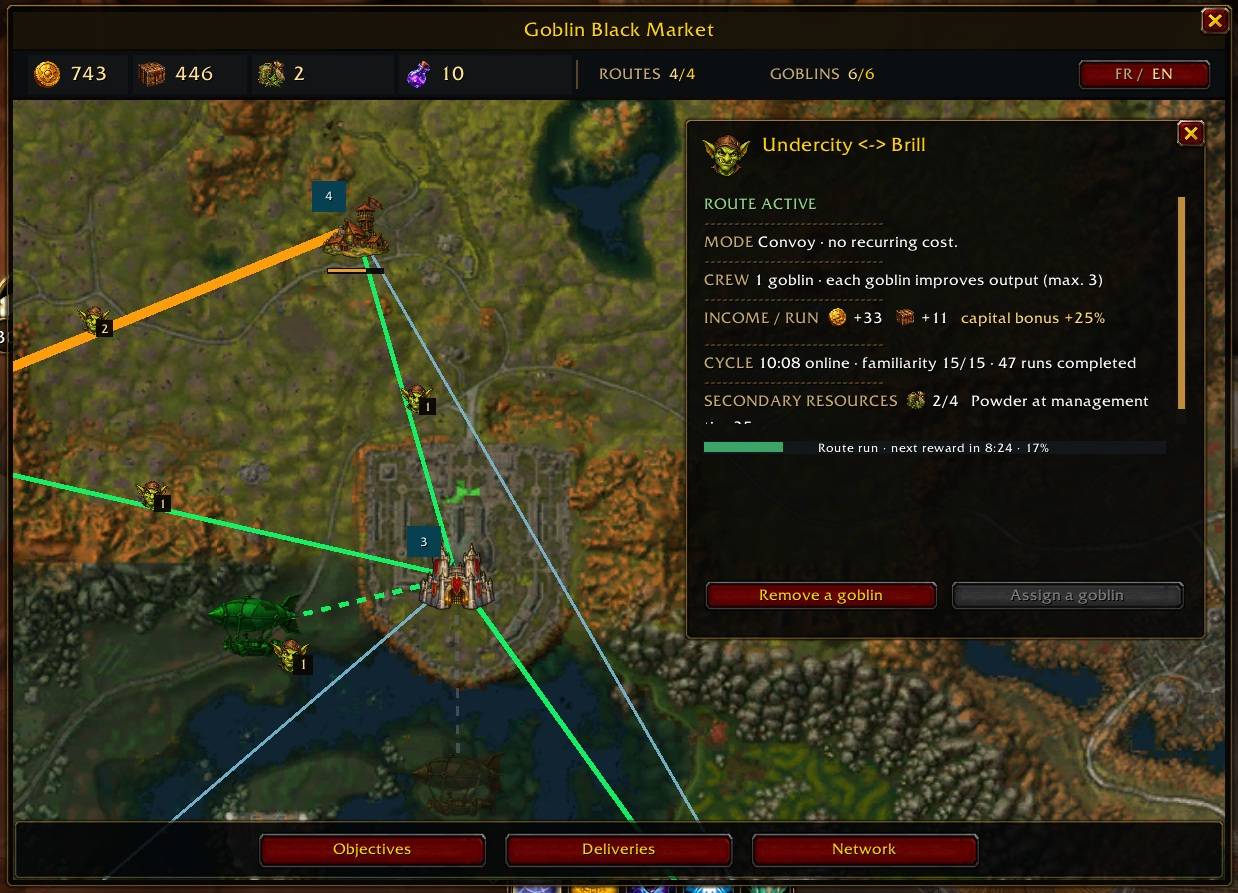 Assign goblins to your routes and improve their efficiency over time.