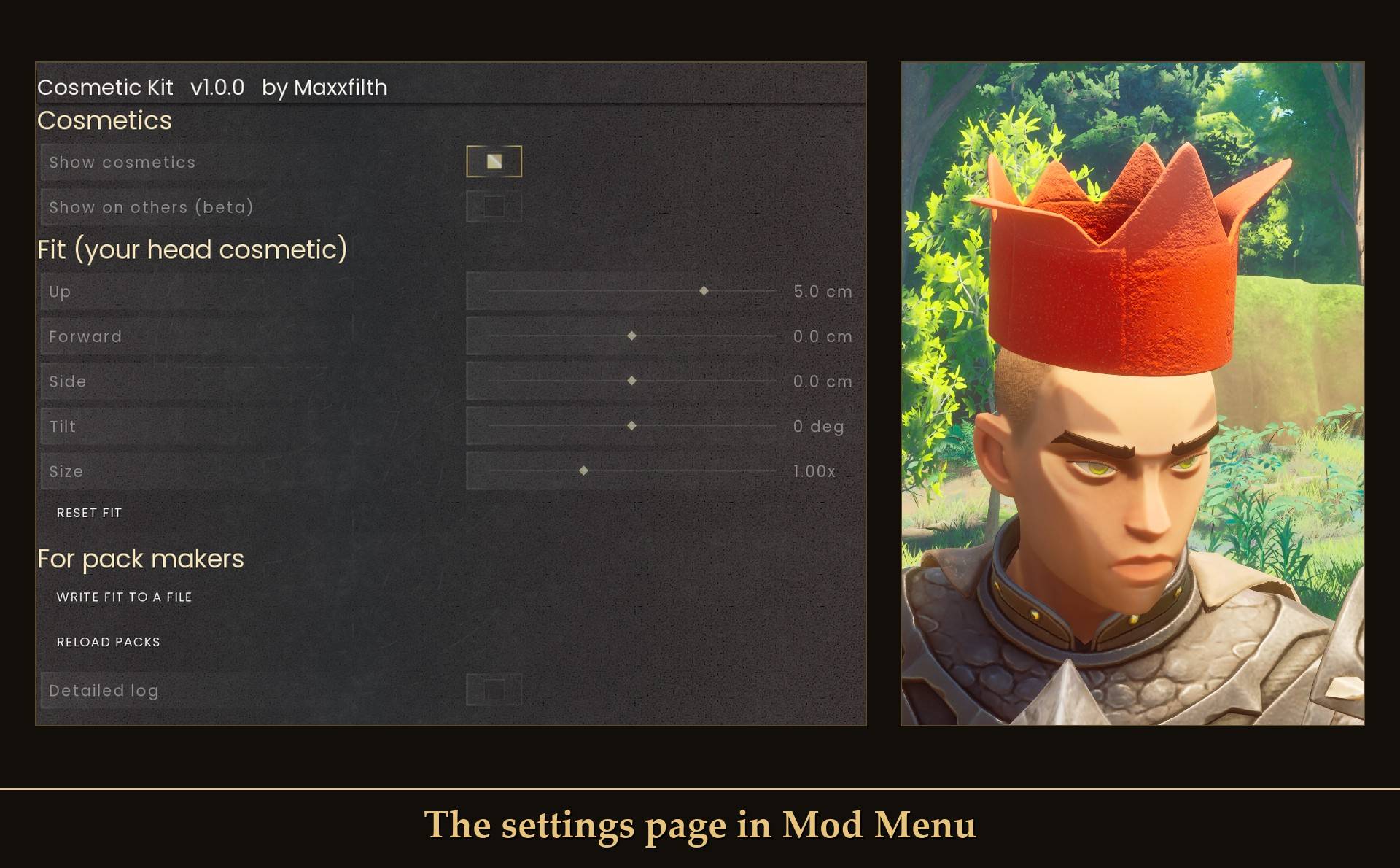 The settings page in Mod Menu