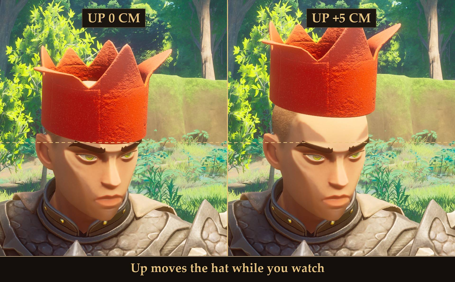 Up moves the hat while you watch