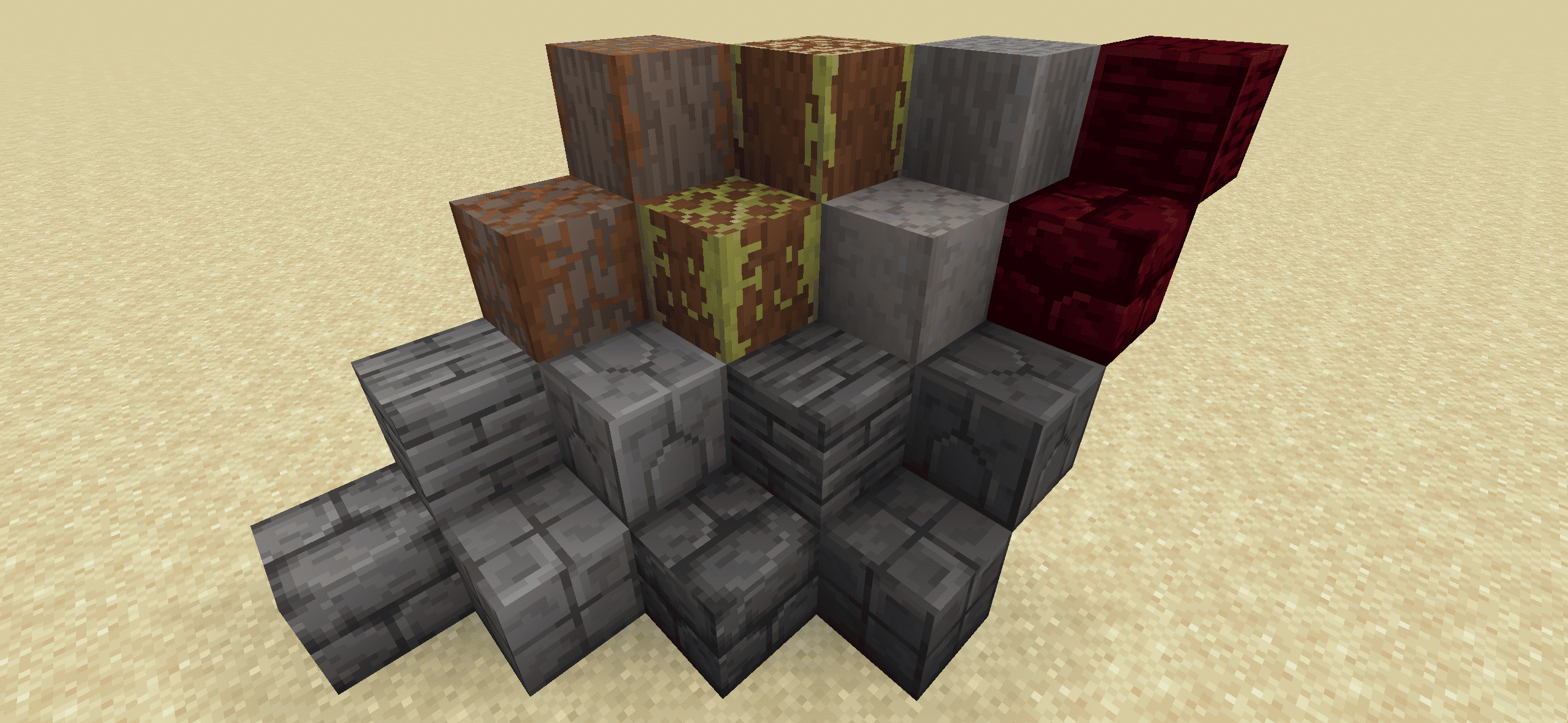 Thumbnail Explore all 16 building blocks across two compression stages, each featuring unique textures designed for both efficient storage and creative construction.