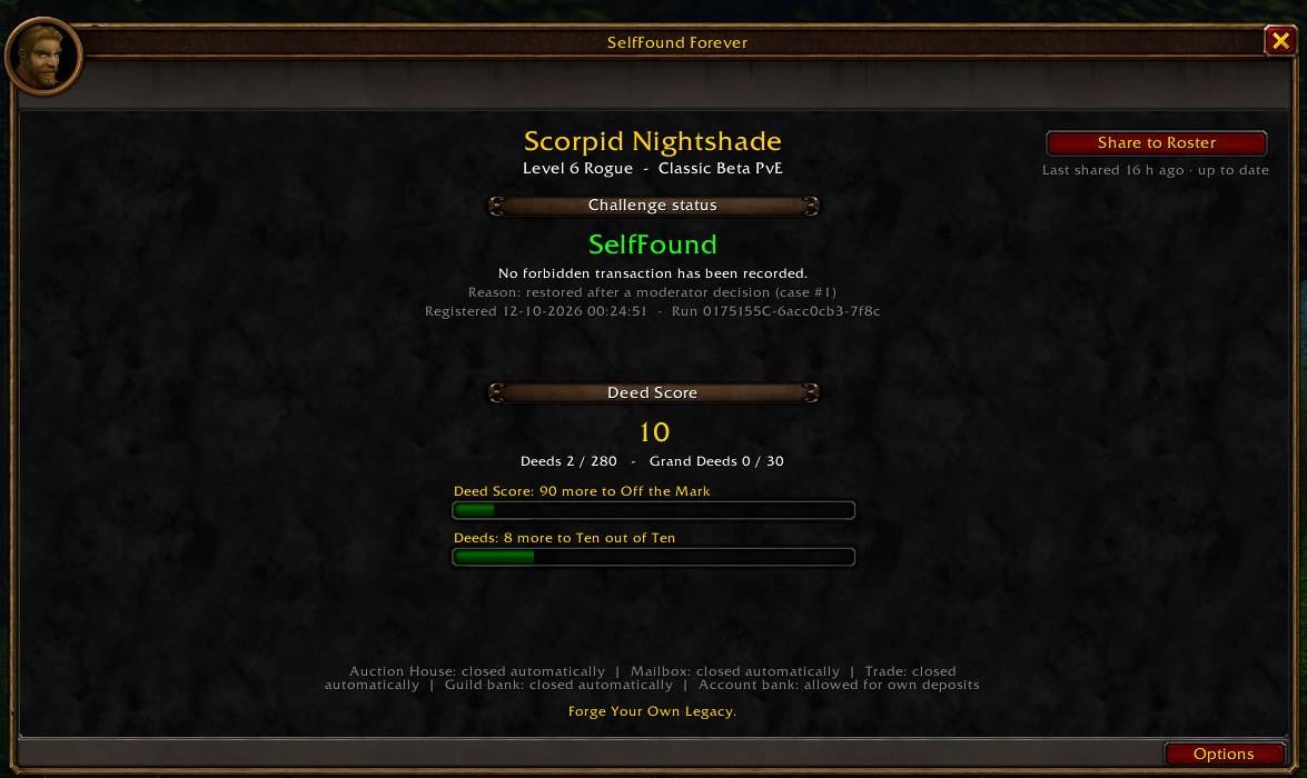 Your challenge status and Deed Score