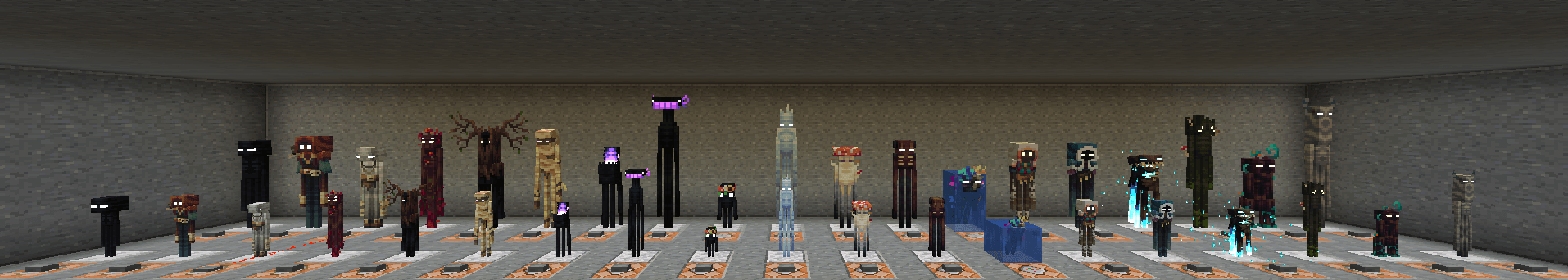Endermen and their baby variants.
