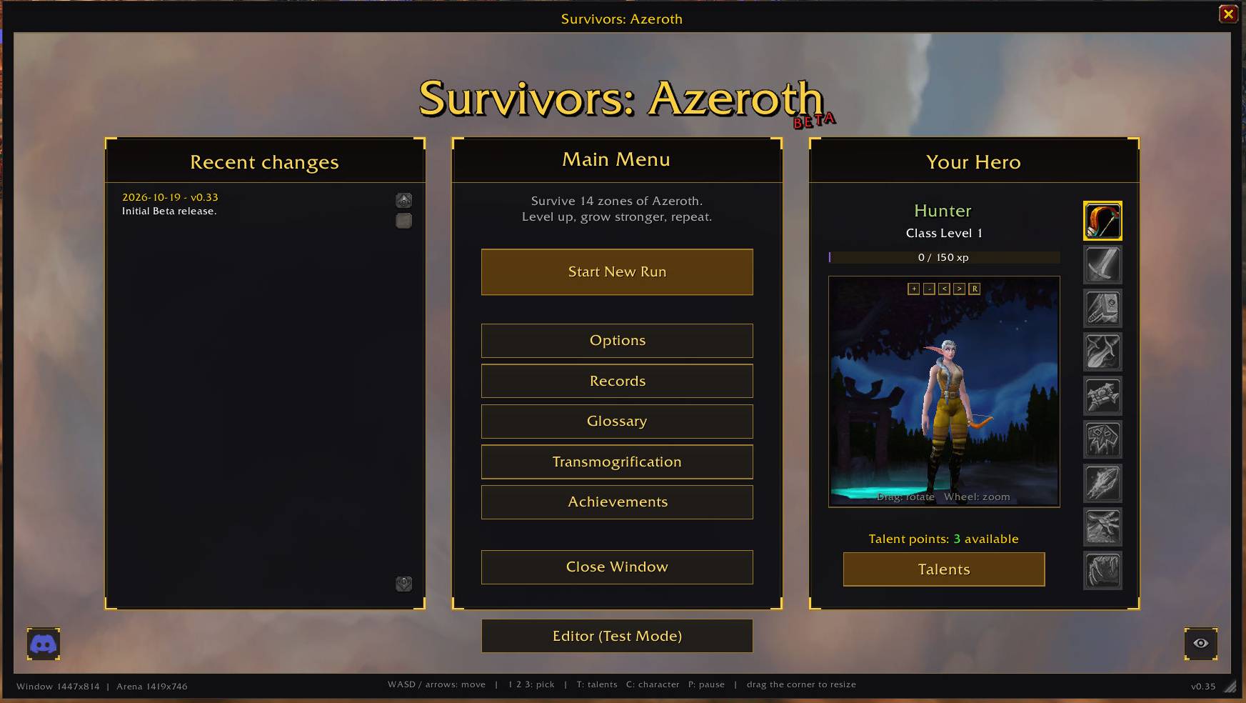 Main Menu (Editor test mode not included)