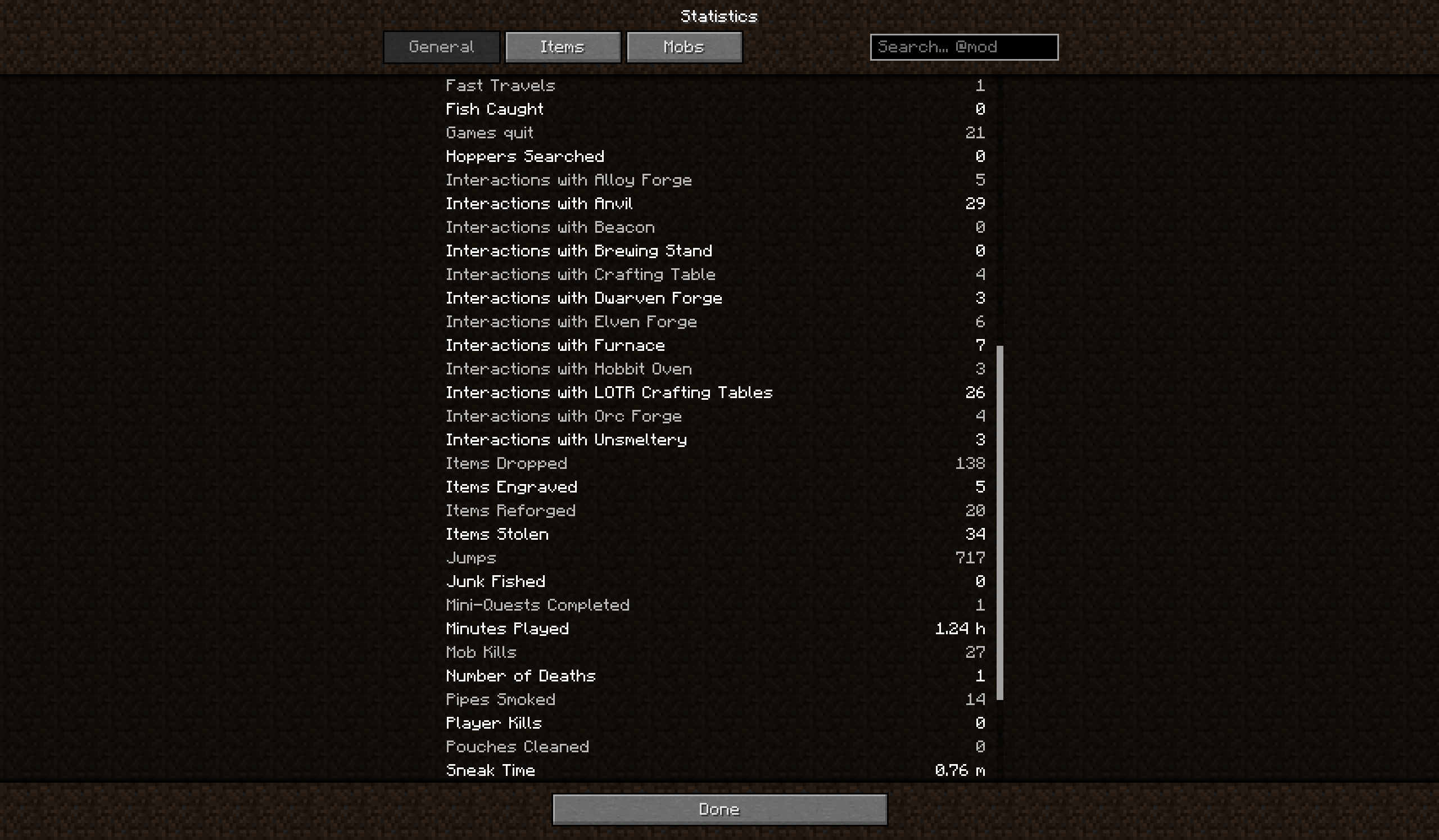 Workstations, fast travels, pipes, reforging, thefts and more – sorted together with the vanilla and Extended Stats statistics.