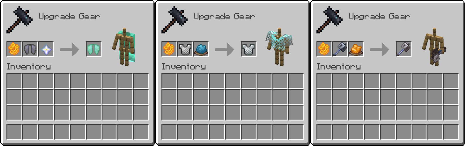 Thumbnail Honeycomb, the piece of gear, and a dye or nether star in the smithing table.
