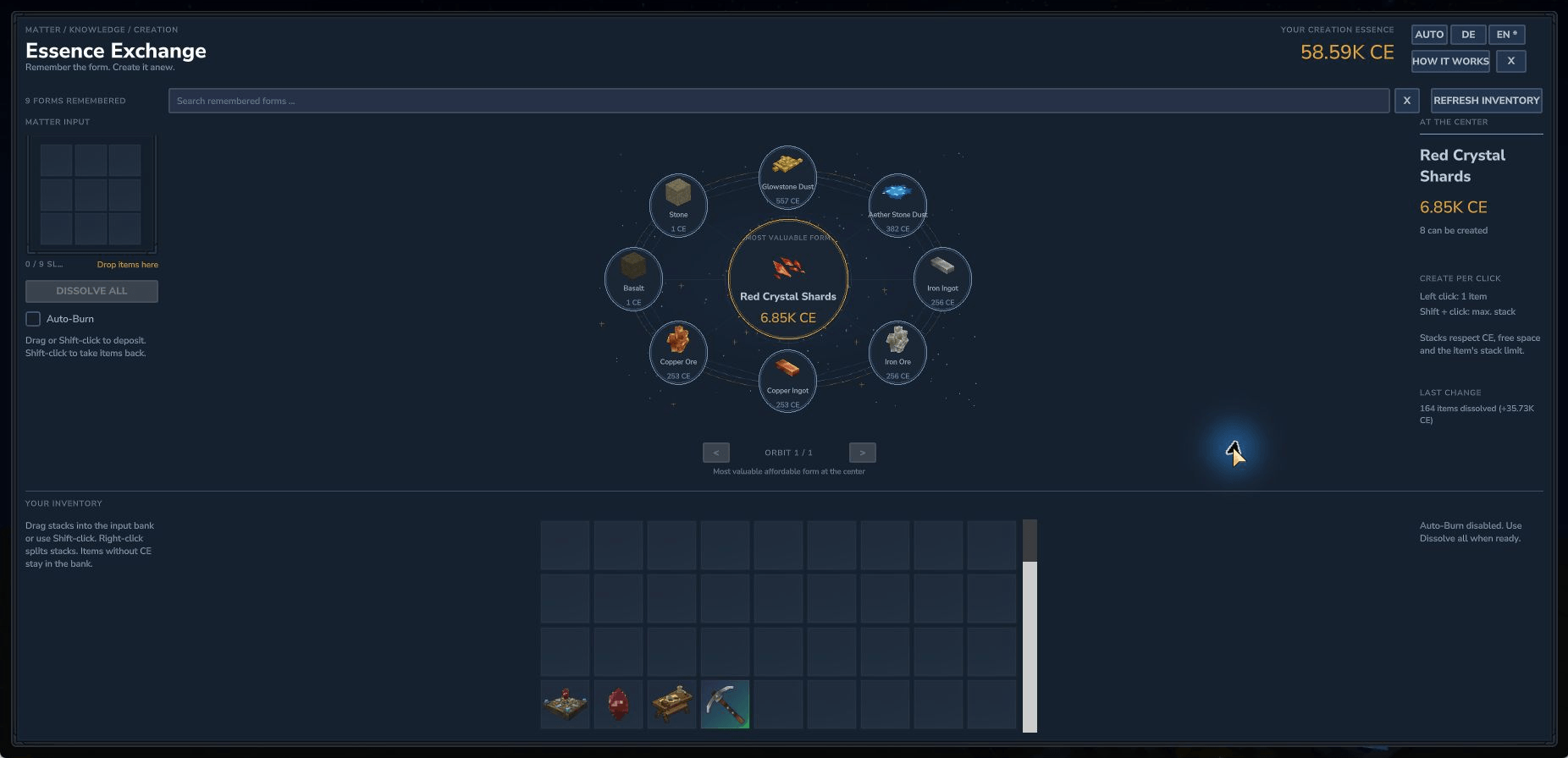 The native Essence Exchange interface