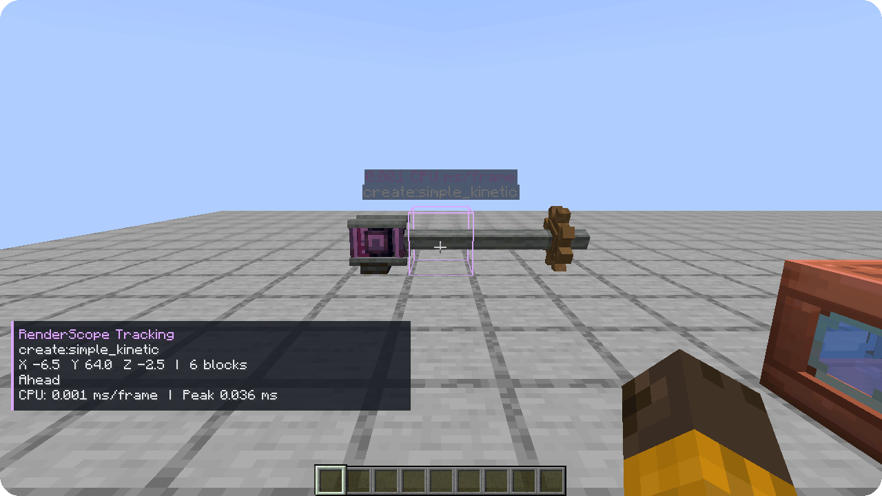 Thumbnail Actual Minecraft footage: selected rotating shaft, instancing enabled. / Реальная запись: вращающийся вал с подсветкой выбранного экземпляра и включённым Flywheel.