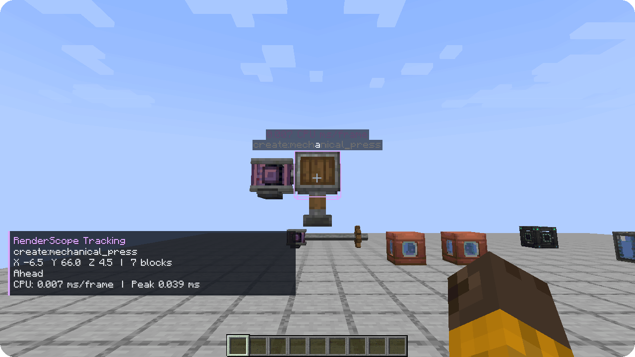 Thumbnail Actual Minecraft footage: animated press and its exact world highlight. / Реальная запись: работающий пресс и подсветка его конкретного экземпляра.