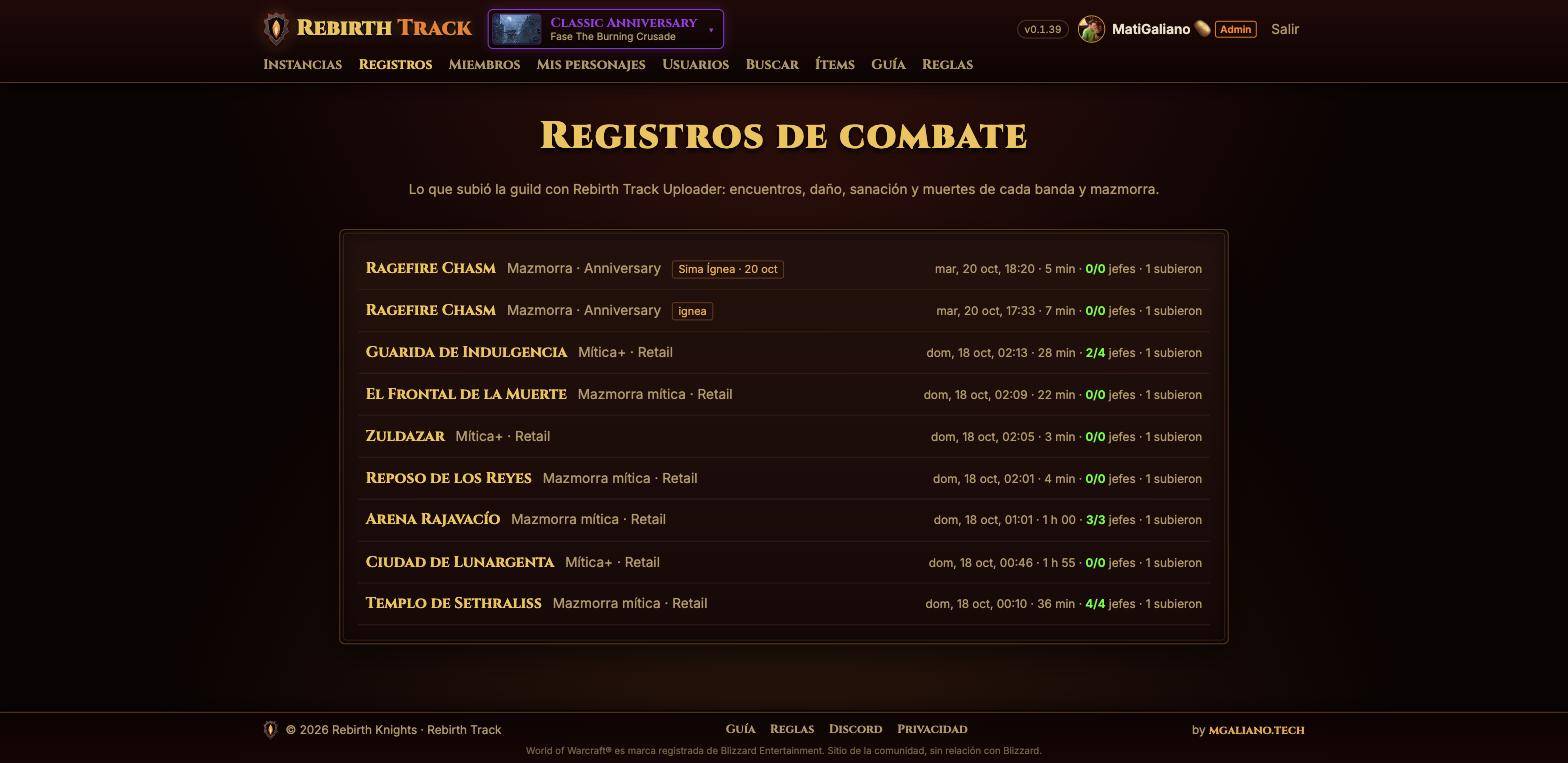 Thumbnail Every raid and dungeon the guild uploaded: bosses, trash pulls, damage, healing, deaths and a map replay, merged from every player's log.