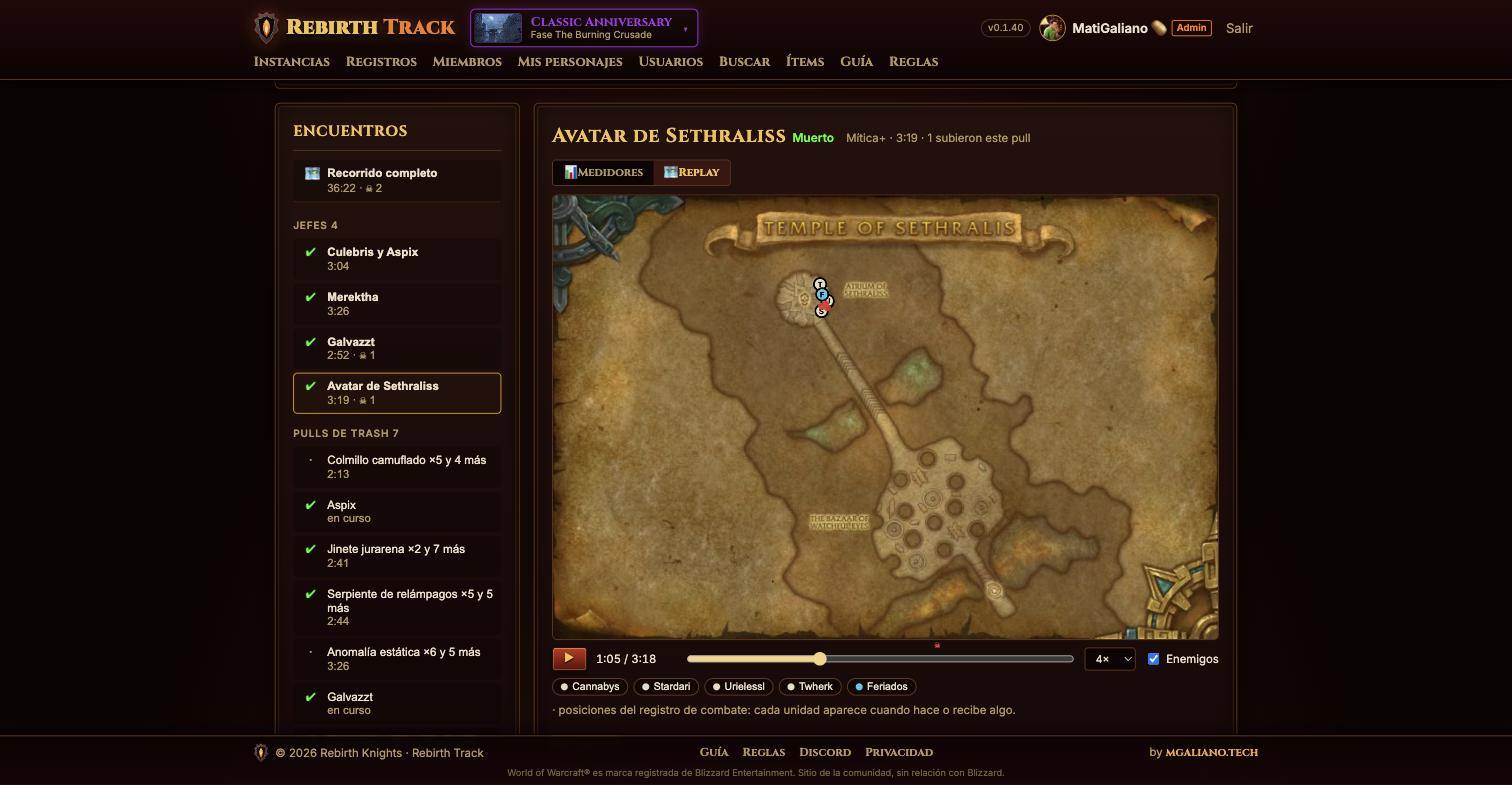 Thumbnail Replay of every fight on the instance map: where each player and enemy was, with a timeline and deaths.