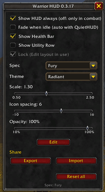 The Warrior HUD menu