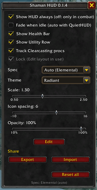 The Shaman HUD menu