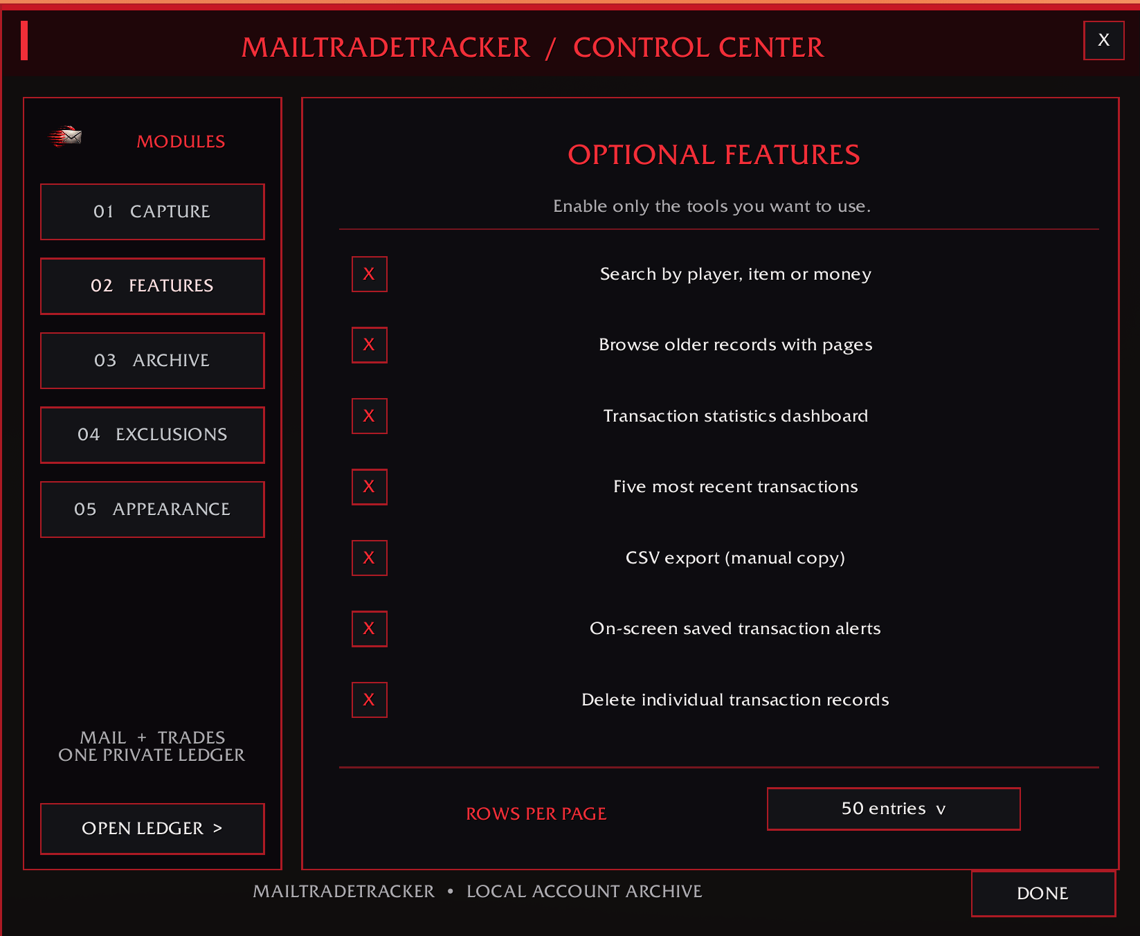 Thumbnail Enable or disable optional features