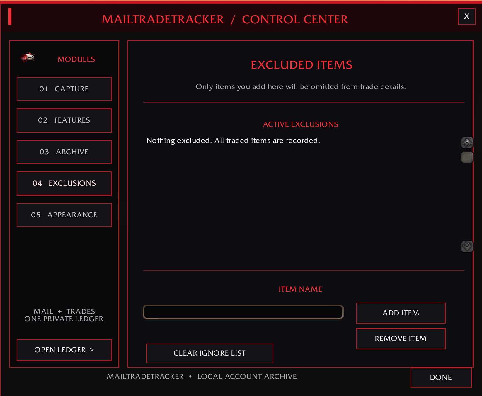 Thumbnail Exclude specific items from your trade history