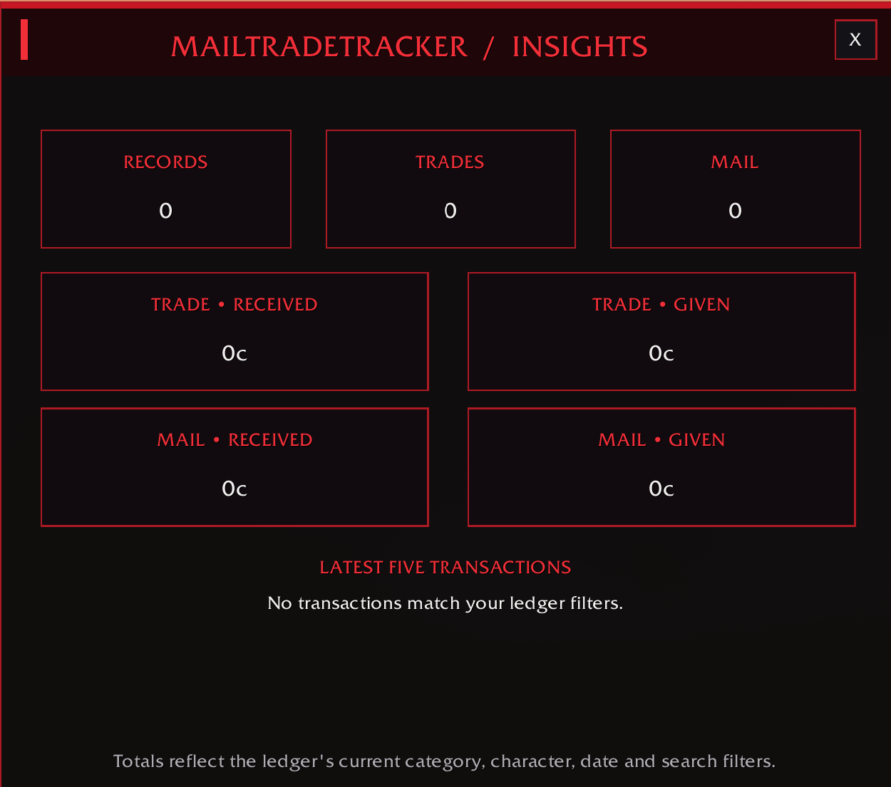 Thumbnail Browse your overall statistics for mail and trades & even gold!