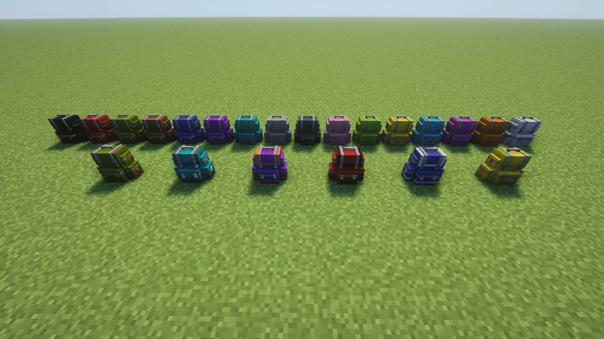 Backpacks dyed in all sixteen colours