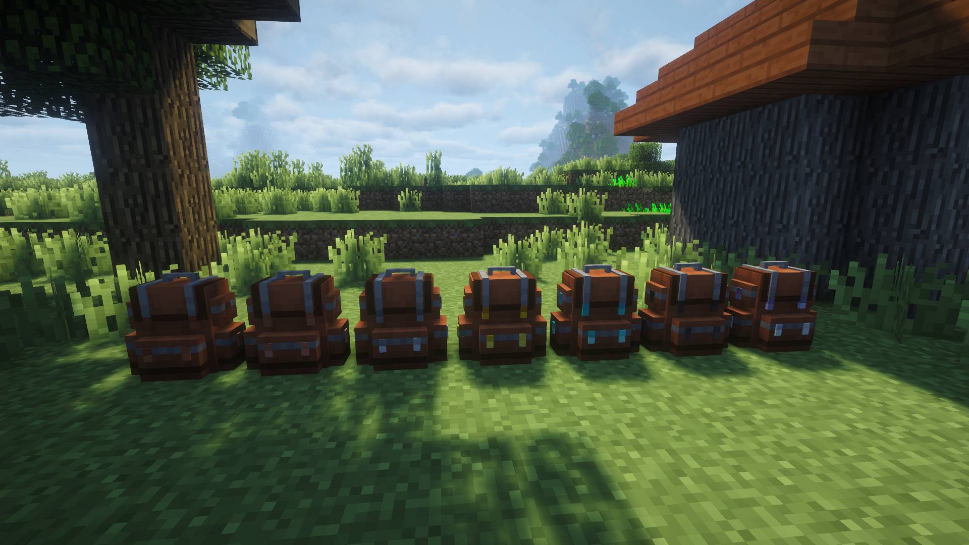 Placed backpacks in every tier in a village