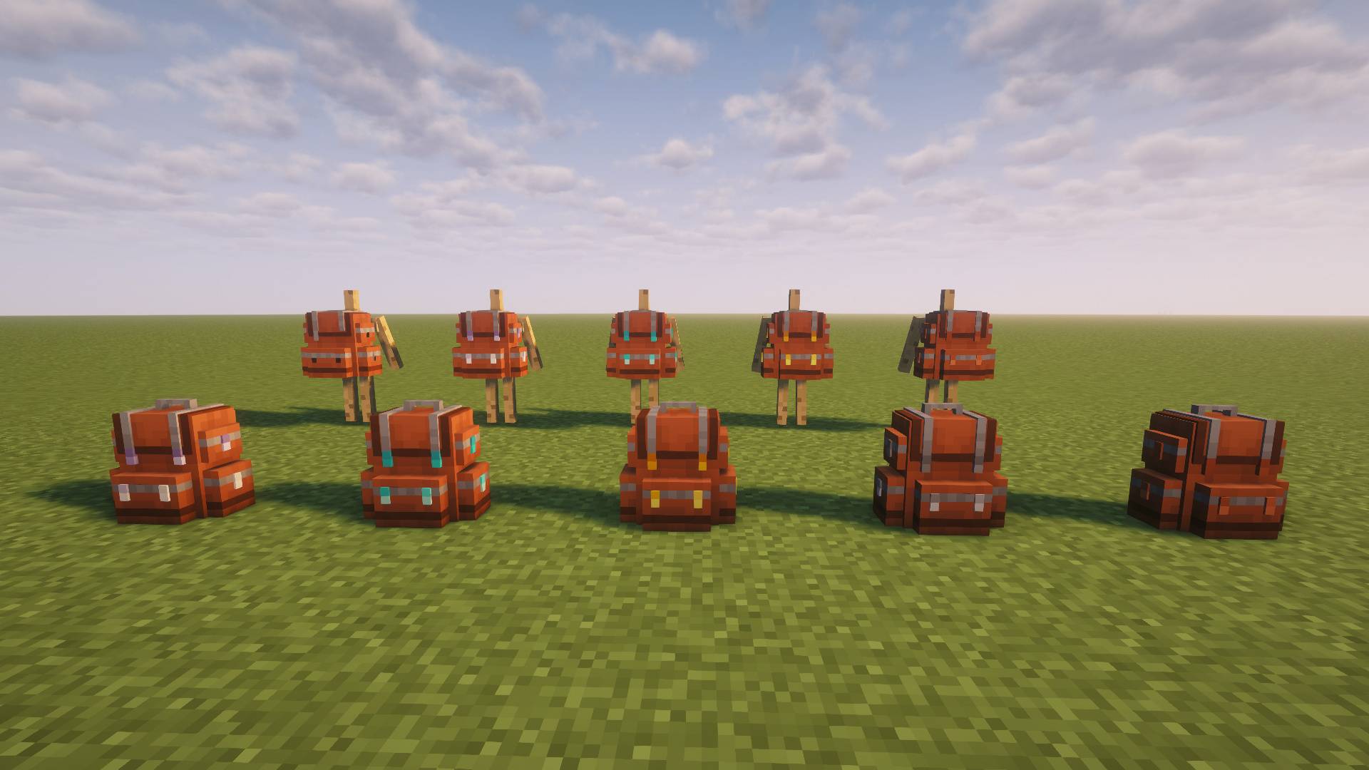 Backpacks in every tier, worn on armour stands and placed on the ground