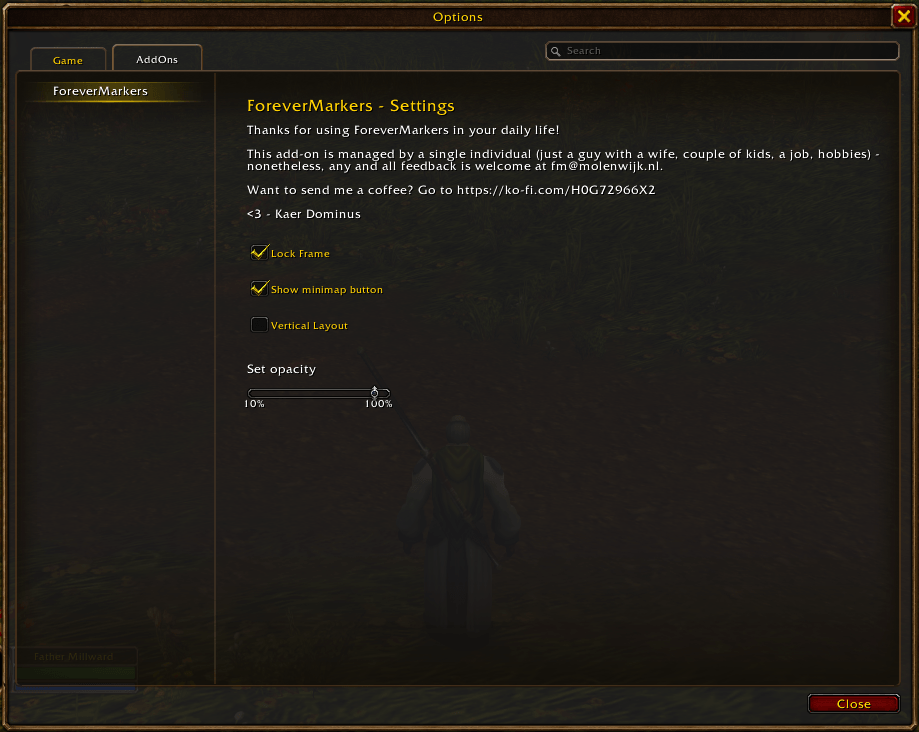 ForeverMarkers' options menu
