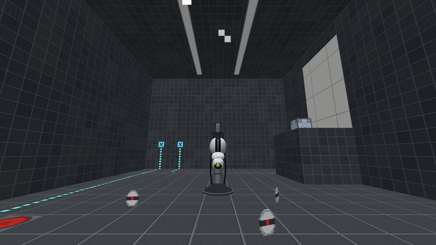 Thumbnail GLaDOS watches over the test chambers, flanked by turrets.