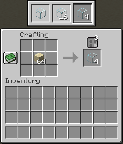 The result list open at a crafting table