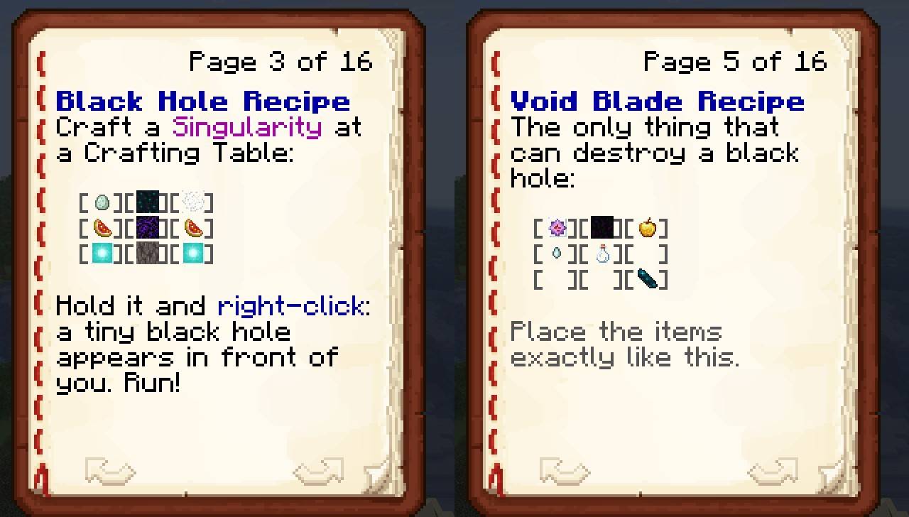 Recipe pages in the guide book
