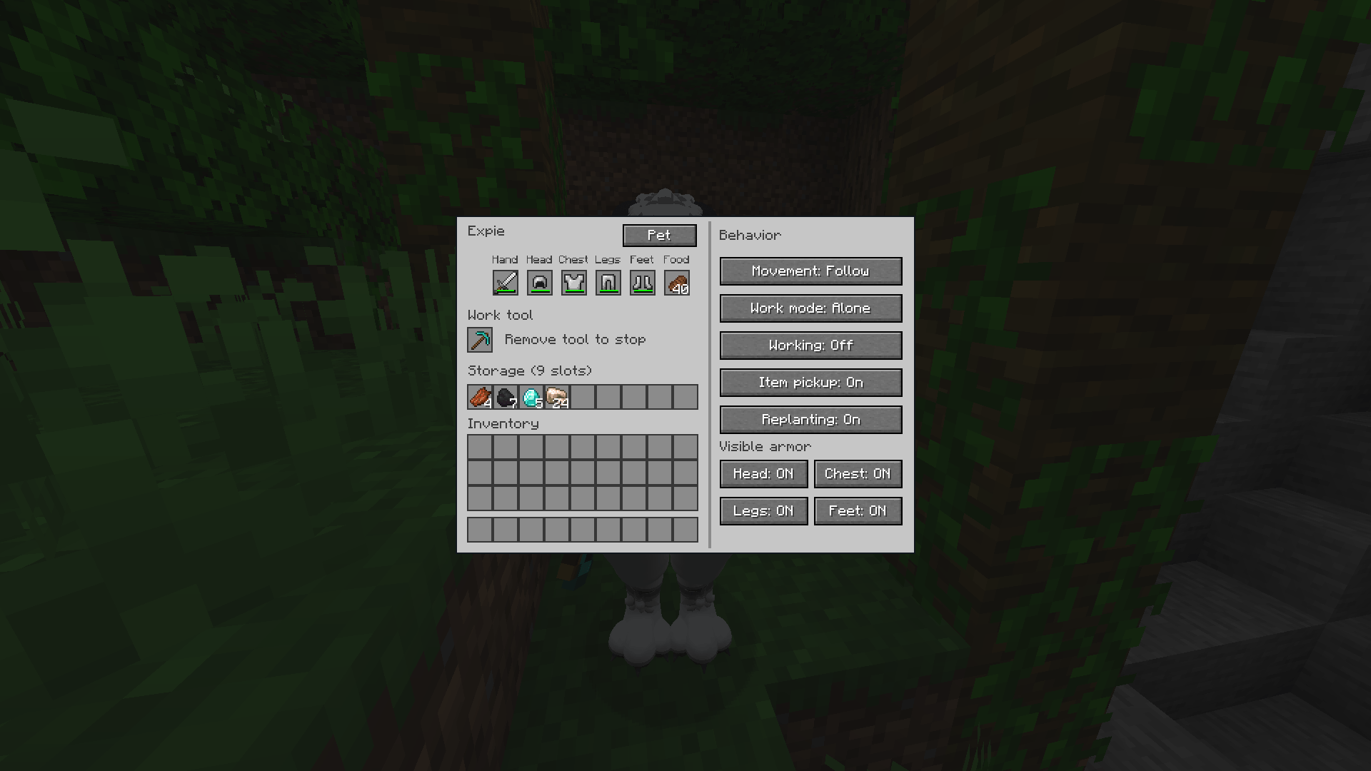 Thumbnail Right click them to open their inventory: You can give them items and change their behaviour (like roaming around and gathering resources for you).