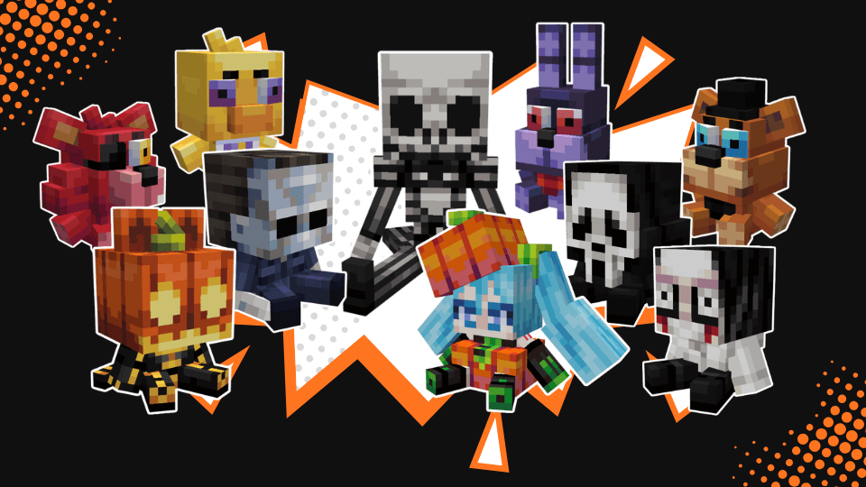 Freddy, Bonnie, Chica, Foxy, Pumpkin Miku, Spice, Ghostface, Michael Myers, Jeff the Killer and Jack Skellington