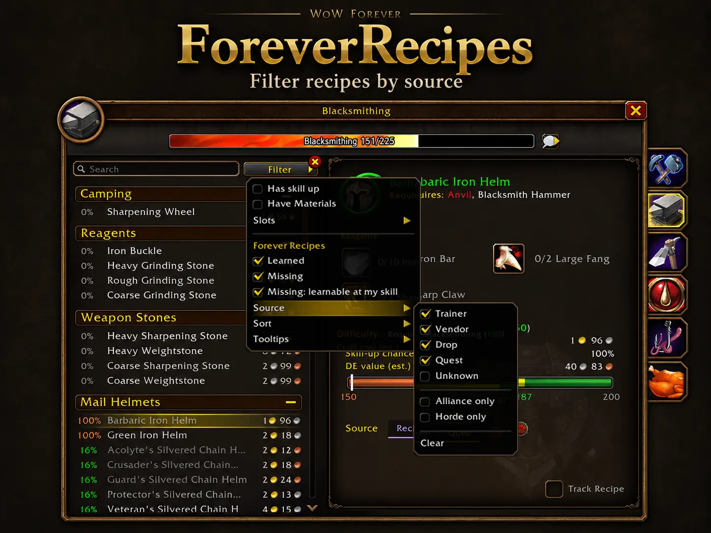 Filter recipes by source