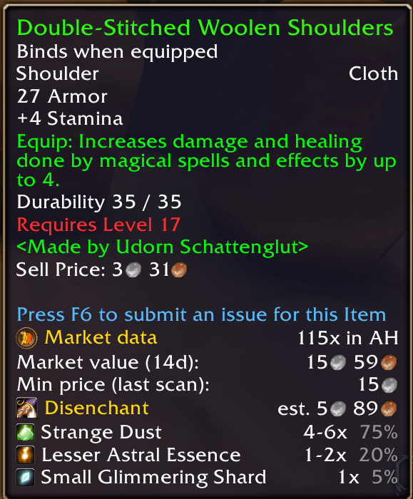 Disenchant information in Tooltip (WoW Forever only)