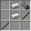 Crafting recipe: iron ingot and flint and steel in the top row, iron ingot and stick in the middle row, stick in the bottom left