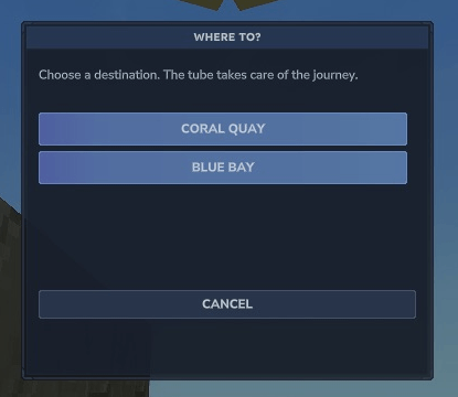 Destination chooser offering Coral Quay or Blue Bay