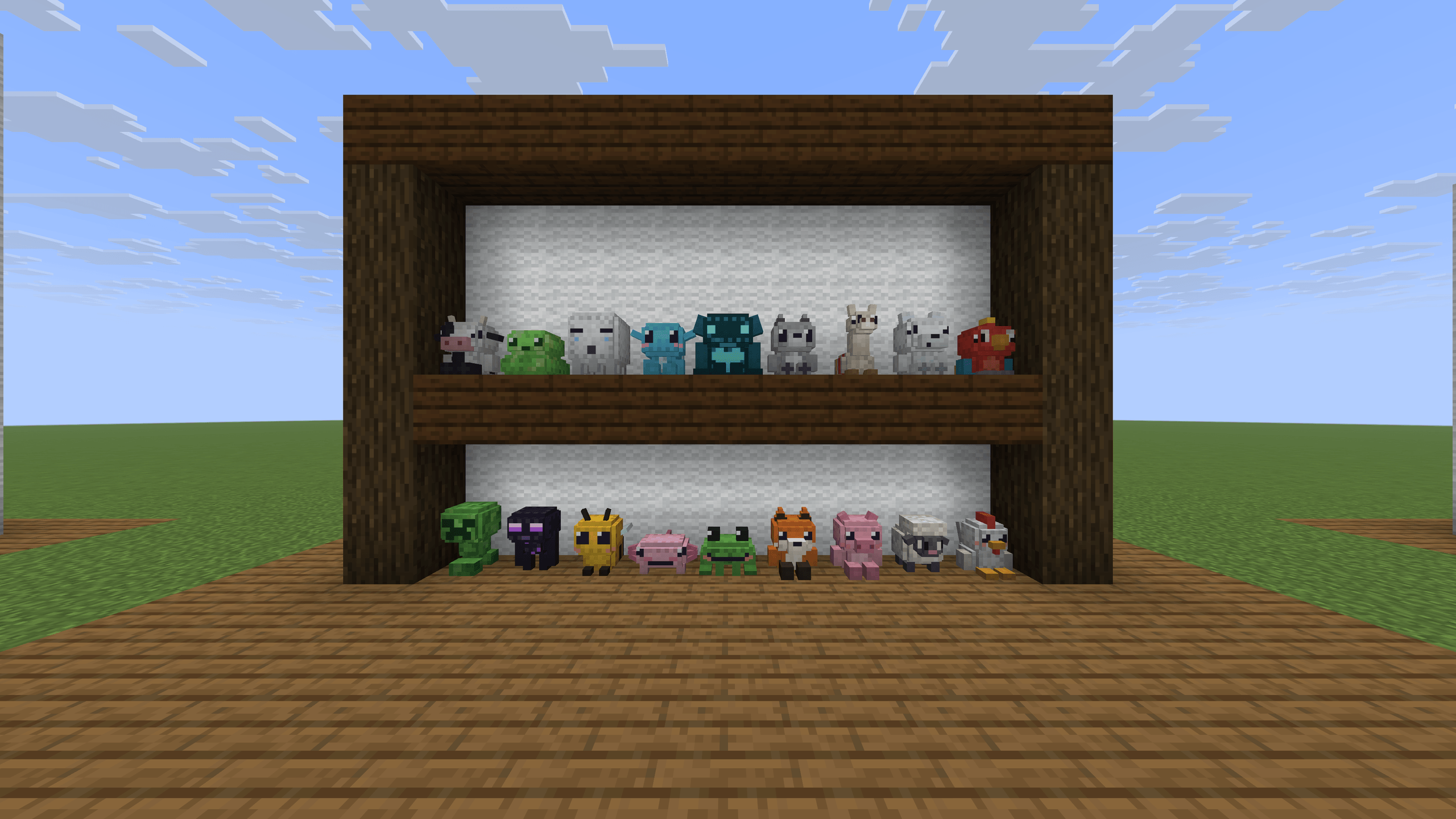 Minecraft mob plushies, captured in game