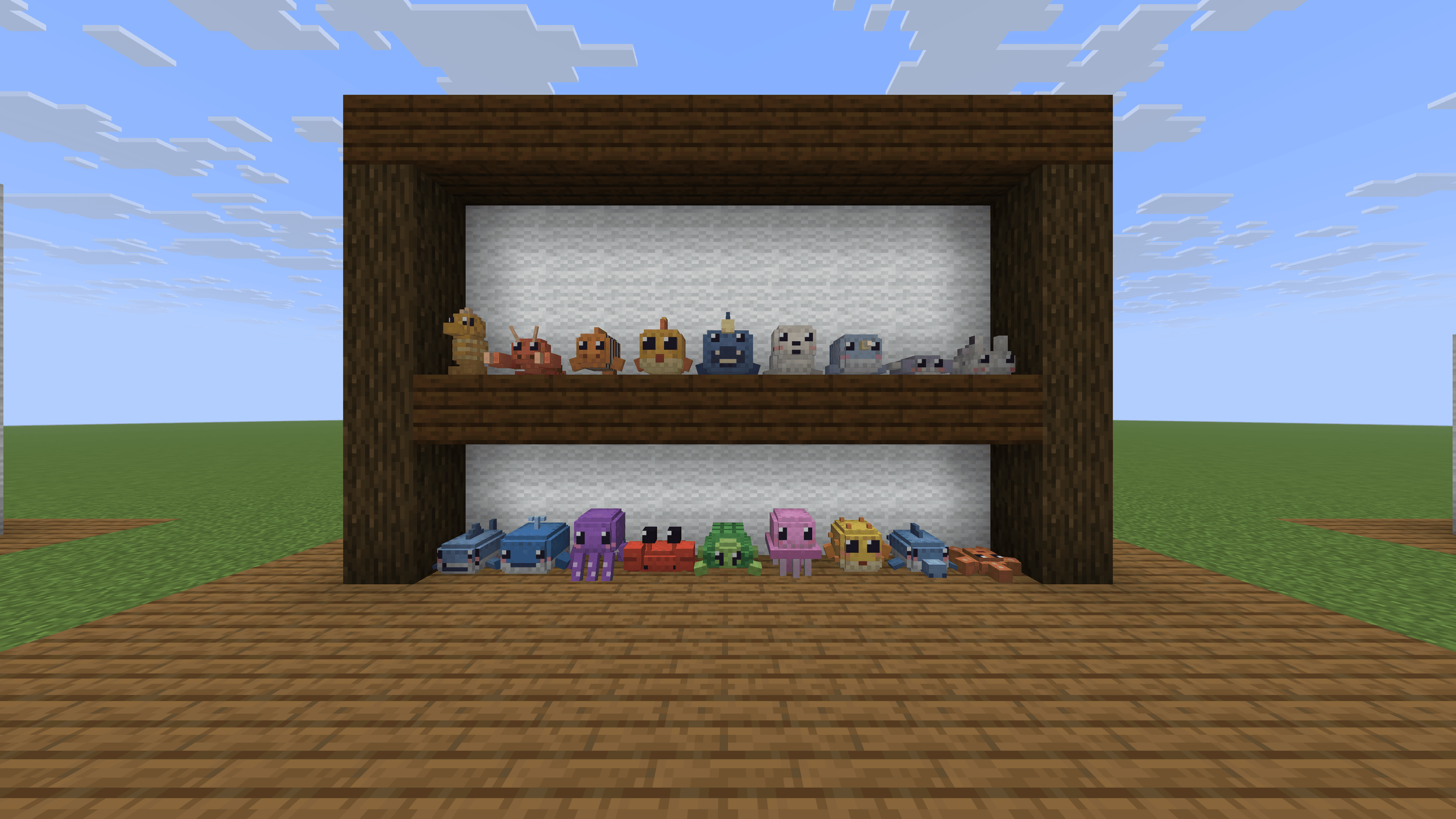 Ocean friends displayed in Minecraft