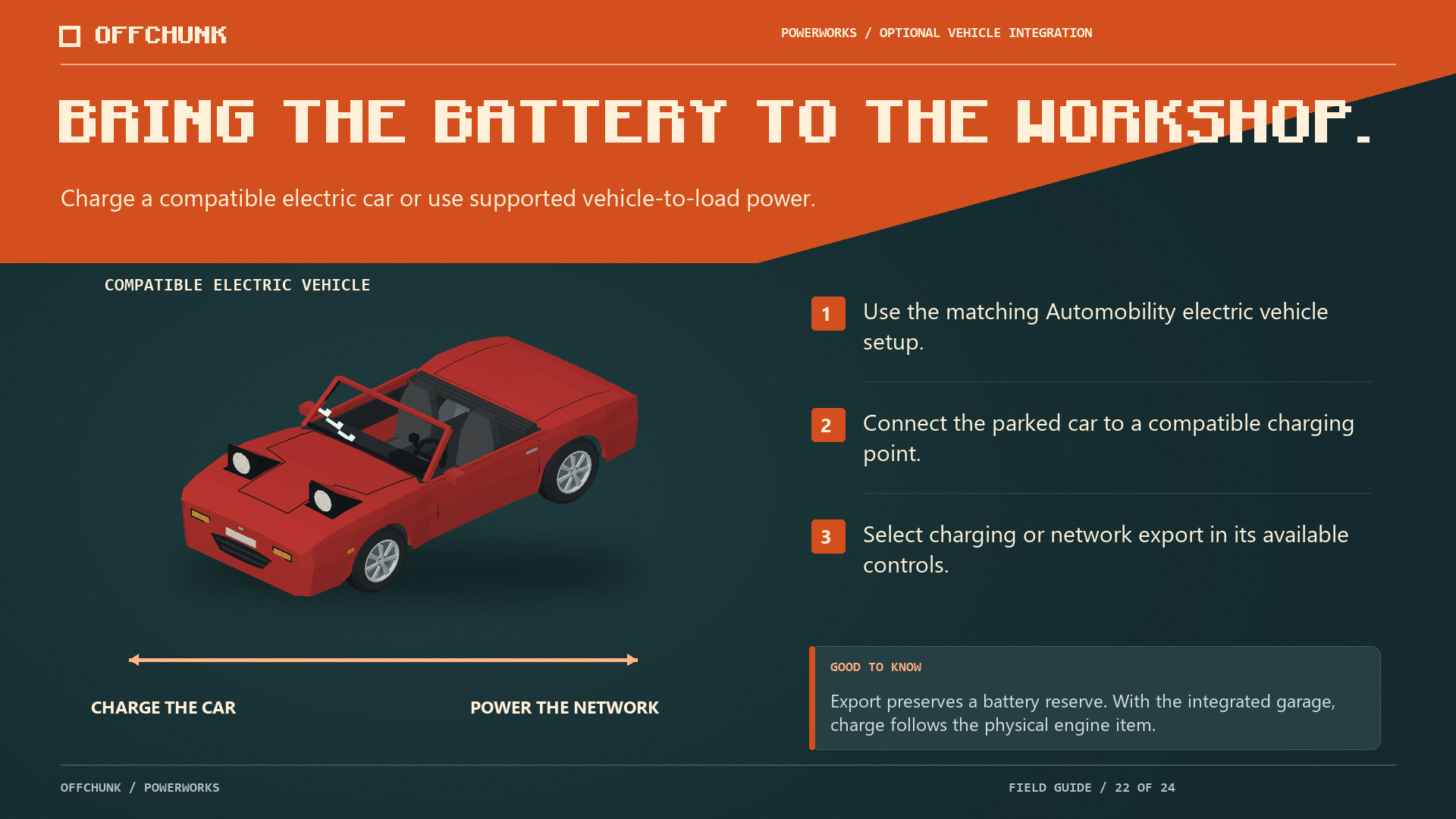 Thumbnail Use the matching Automobility integration for physical vehicle batteries and electric motors.