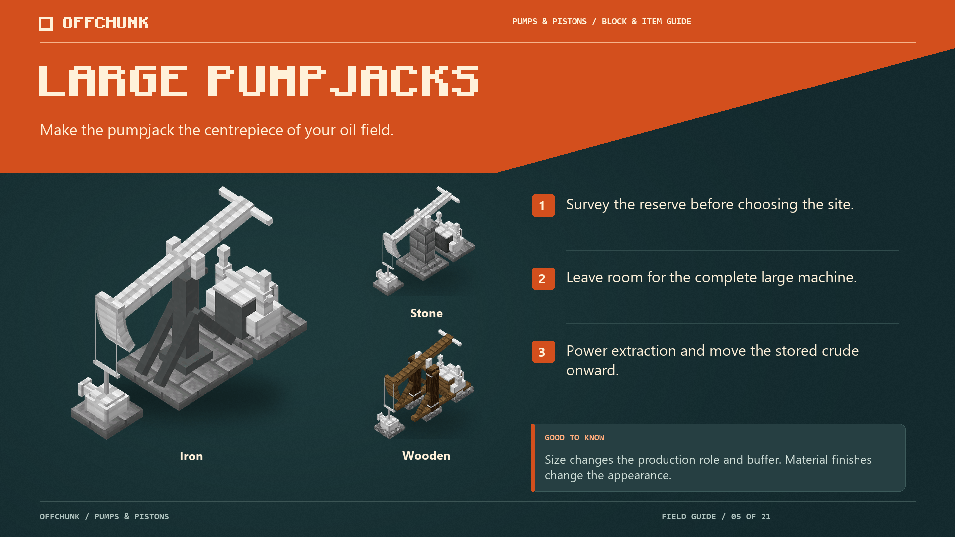Make the pumpjack the centrepiece of your oil field.