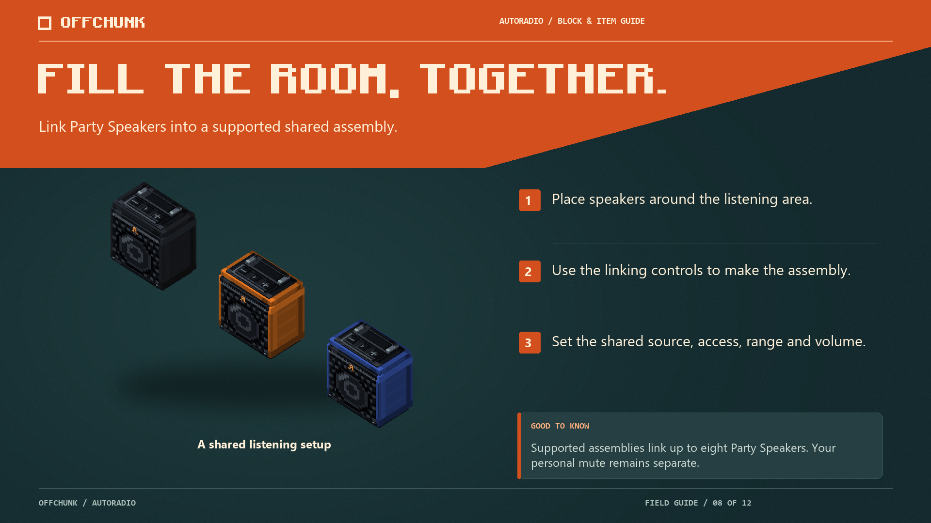 Thumbnail Link Party Speakers into a supported shared assembly.