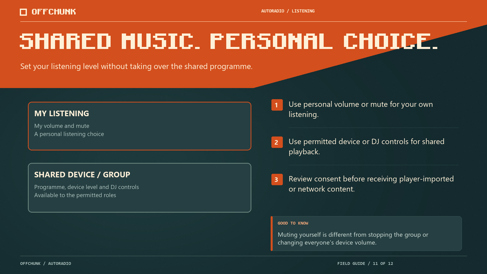 Thumbnail Set your listening level without taking over the shared programme.
