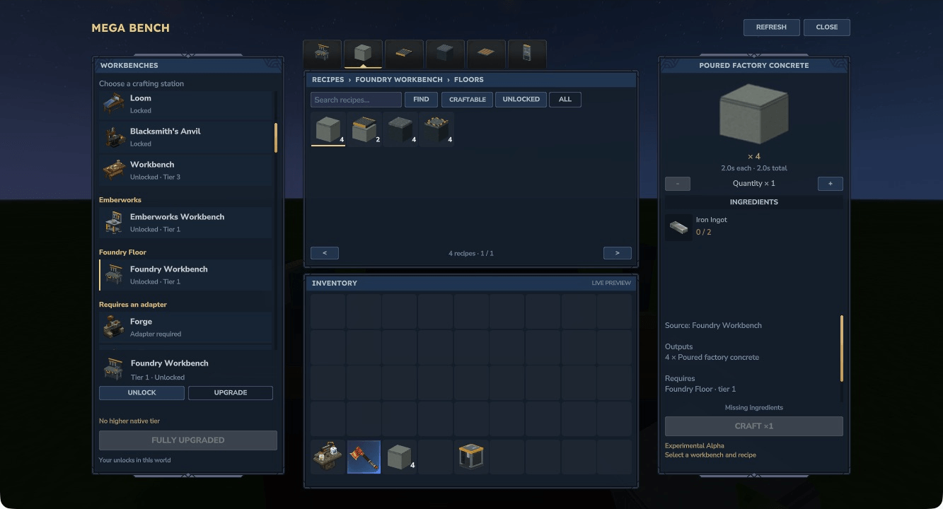 Foundry Floor recipes with original inputs and quantities