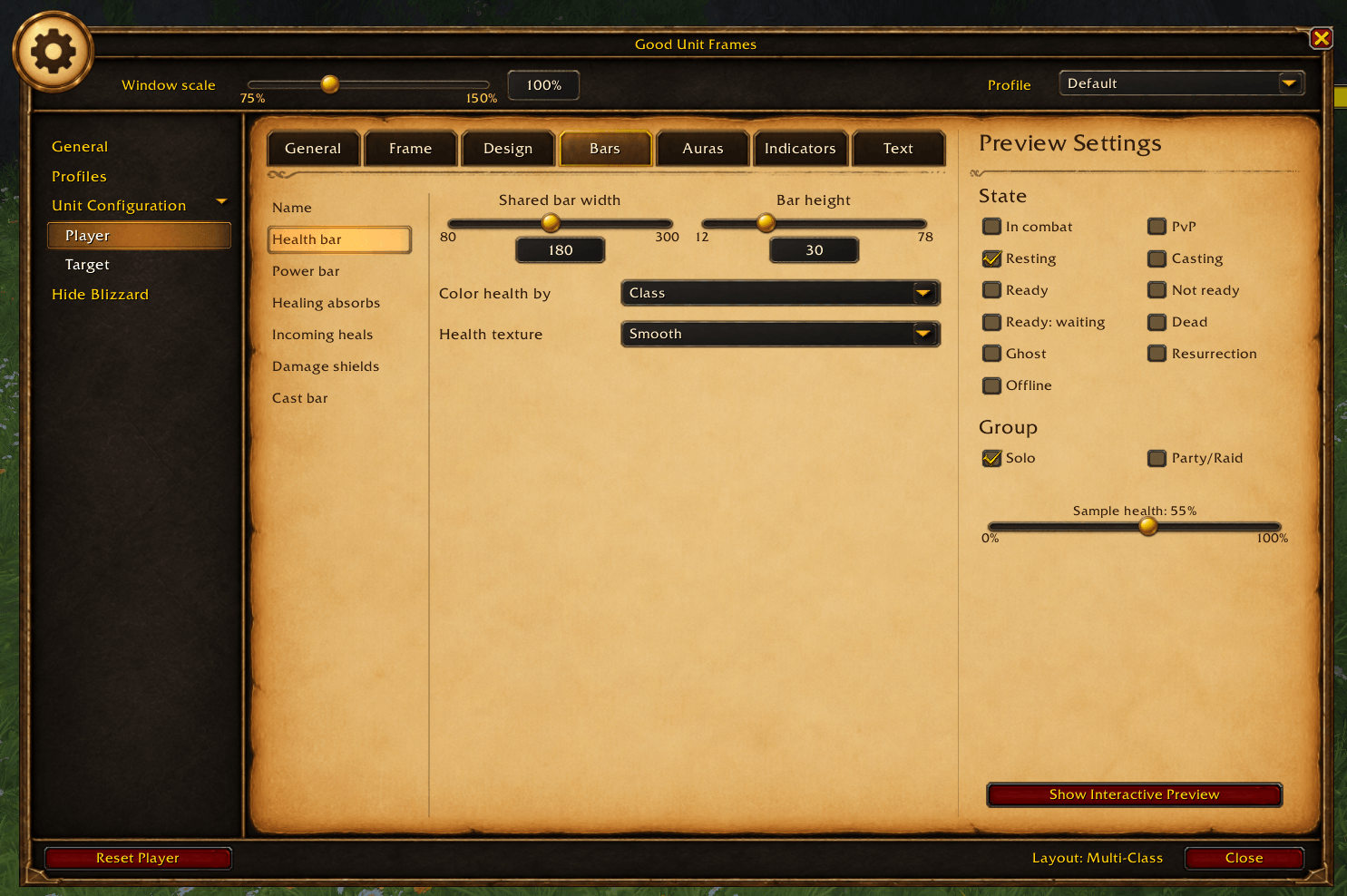 Thumbnail Change the width and height of your name/health/power bars, change there textures and various other tweaks.